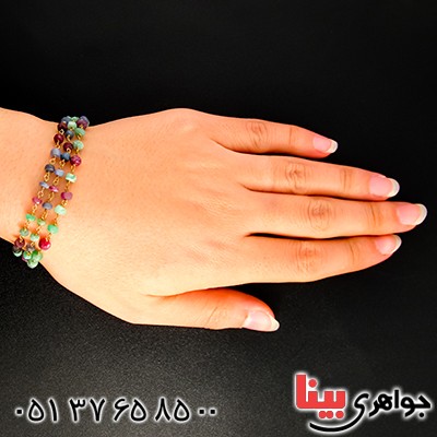 دستبند چند جواهر یاقوت و زمرد زنانه درشت مدل شیفته _کد:9487