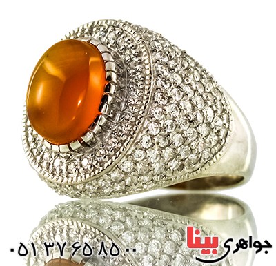انگشتر عقیق یمنی عالی و شفاف درشت مردانه رادیوم لوکس دور برلیان سلطنتی _کد:1317