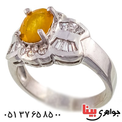 انگشتر یاقوت زرد خوشرنگ زنانه رودیوم لوکس مدل نوشا _کد:9502