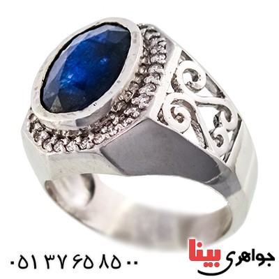 انگشتر یاقوت کبود مرغوب مردانه درشت رادیوم لوکس مدل اسلیمی _کد:1322