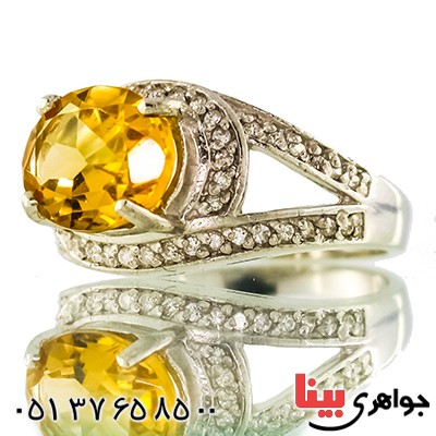 انگشتر سیترین زلال زنانه رادیوم لوکس مدل رخشان _کد:9503