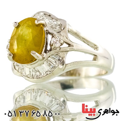 انگشتر یاقوت زرد عالی زنانه رودیوم لوکس مدل آفرین _کد:9505