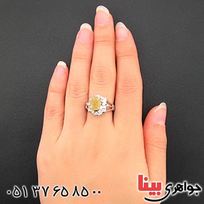 انگشتر یاقوت زرد عالی زنانه رودیوم لوکس مدل آفرین _کد:9505