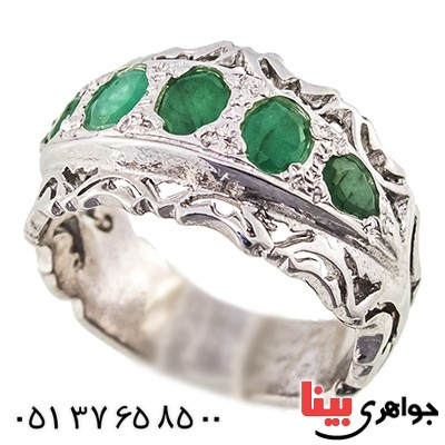 انگشتر زمرد عالی مردانه درشت پنج نگین _کد:1333