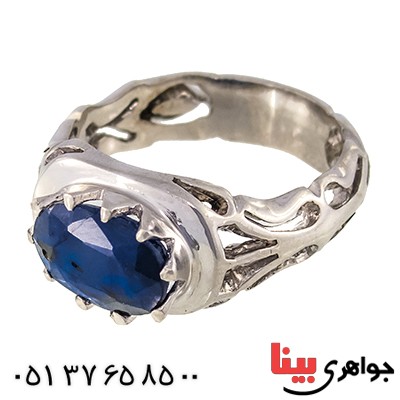 انگشتر یاقوت کبود آفریقایی عالی مردانه شبکه ای _کد:9522