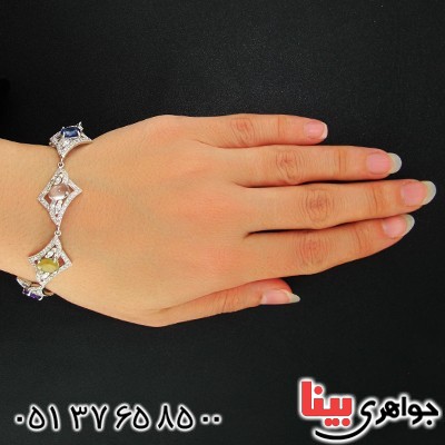 دستبند چند جواهر درجه یک زنانه درشت رادیوم لوکس مدل لوزی باشکوه _کد:1348