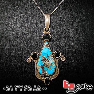 گردنبند چند جواهر فیروزه نیشابوری و یاقوت کبود قدیمی زنانه مدل عتیقه _کد:1360