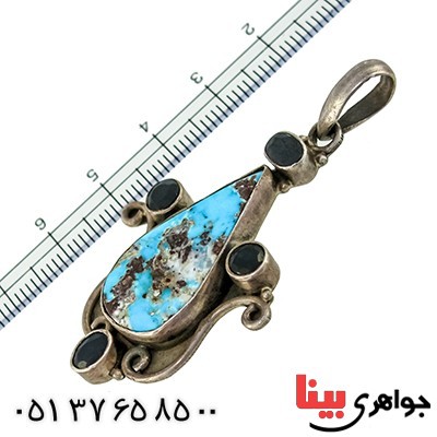 گردنبند چند جواهر فیروزه نیشابوری و یاقوت کبود قدیمی زنانه مدل عتیقه _کد:1360