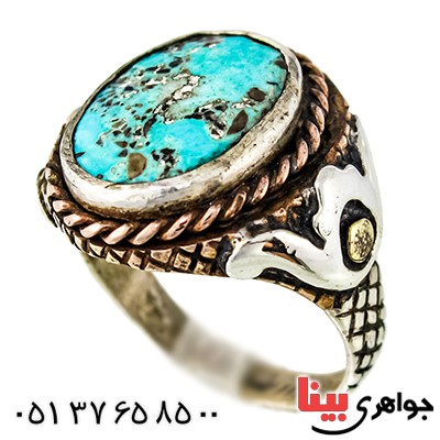 انگشتر فیروزه نیشابوری شجری مردانه سنتی با دعای رزق و روزی _کد:9556