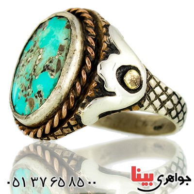 انگشتر فیروزه نیشابوری شجری مردانه سنتی با دعای رزق و روزی _کد:9556