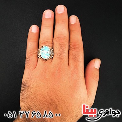 انگشتر فیروزه نیشابوری شجری مردانه سنتی با دعای رزق و روزی _کد:9556