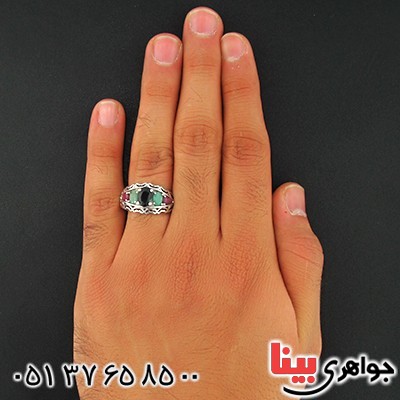 انگشتر چند جواهر یاقوت و زمرد مردانه رادیوم لوکس پنج نگین _کد:9558