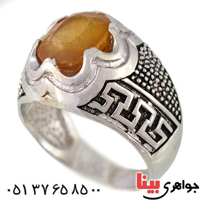 انگشتر یاقوت زرد مردانه درشت مدل ترکیبی لوکس _کد:9562
