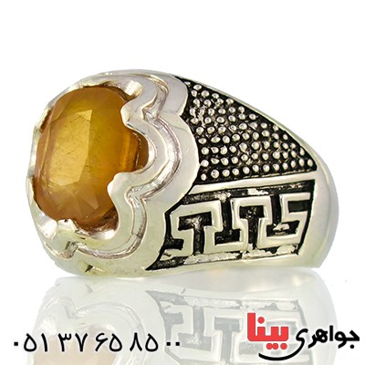 انگشتر یاقوت زرد مردانه درشت مدل ترکیبی لوکس _کد:9562
