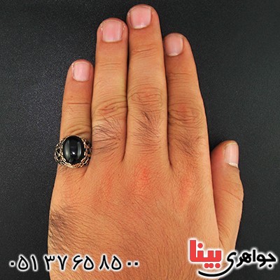 انگشتر عقیق سیاه (اونیکس) مردانه درشت محمد رسول الله _کد:9573