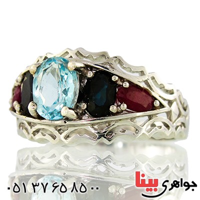 انگشتر چند جواهر توپاز و یاقوت مردانه رادیوم لوکس پنج نگین اسلیمی _کد:9579
