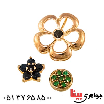 گردنبند چند جواهر یاقوت و زمرد زنانه مانی مدل گل و ستاره _کد:9583