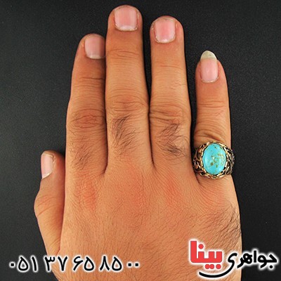 انگشتر فیروزه تایلندی مردانه درشت یا علی مدد _کد:9585