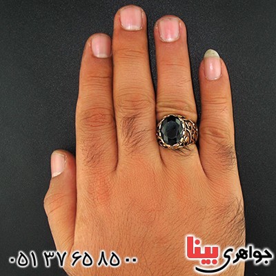 انگشتر عقیق سیاه (اونیکس) مردانه درشت یا علی مدد _کد:9586