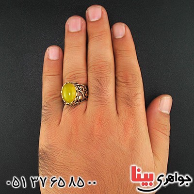 انگشتر عقیق زرد مردانه درشت یا علی مدد _کد:9587