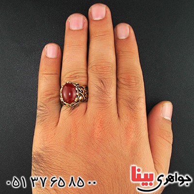 انگشتر عقیق قرمز مردانه درشت یا علی مدد _کد:9588