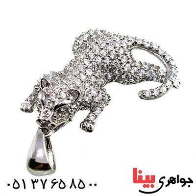 گردنبند نقره میکروستینگ نگین سوارسکی رودیوم لوکس مدل جگوار _کد:9602