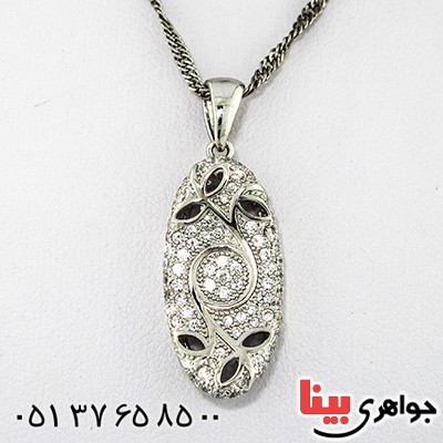 گردنبند نقره میکروستینگ نگین سوارسکی درشت رادیوم لوکس _کد:9608