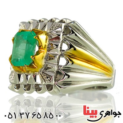 انگشتر زمرد کلمبیا مرغوب مردانه درشت فاخر آینه کاری طلایی _کد:1363