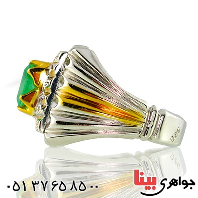انگشتر زمرد کلمبیا مرغوب مردانه درشت فاخر آینه کاری طلایی _کد:1363