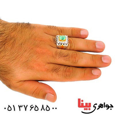 انگشتر زمرد کلمبیا مرغوب مردانه درشت فاخر آینه کاری طلایی _کد:1363