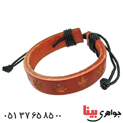 دستبند چرم اصل کانادایی مردانه طرح برگ خزان _کد:9633