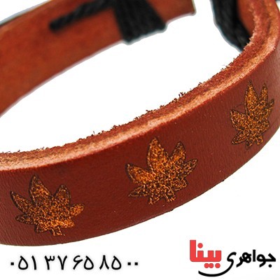 دستبند چرم اصل کانادایی مردانه طرح برگ خزان _کد:9633