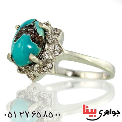 انگشتر فیروزه نیشابوری زنانه با نقش پرنده _کد:9710