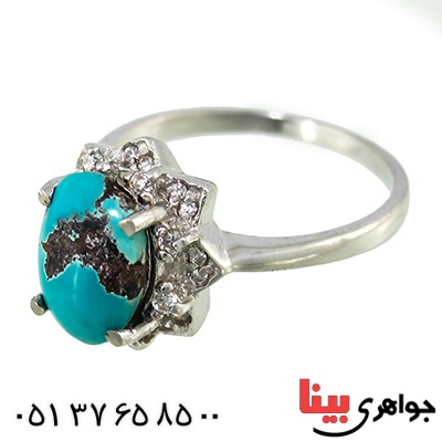 انگشتر فیروزه نیشابوری زنانه با نقش پرنده _کد:9710