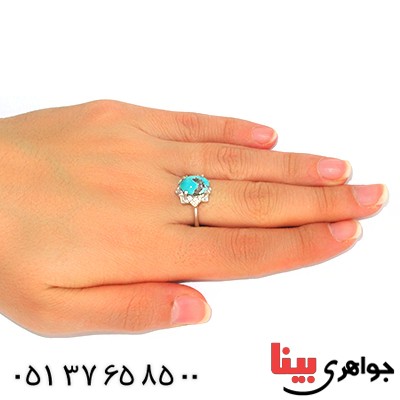 انگشتر فیروزه نیشابوری زنانه با نقش پرنده _کد:9710