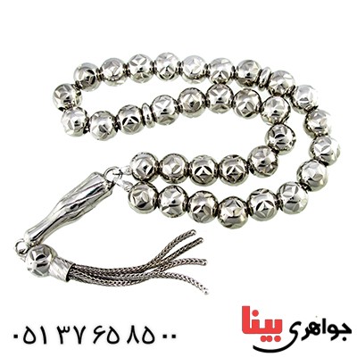 تسبیح نقره 33 دانه ای ایتالیایی تراش دار نادر _کد:1364