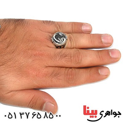 انگشتر عقیق سیاه (اونیکس) مردانه با نقوش عرفانی _کد:9736