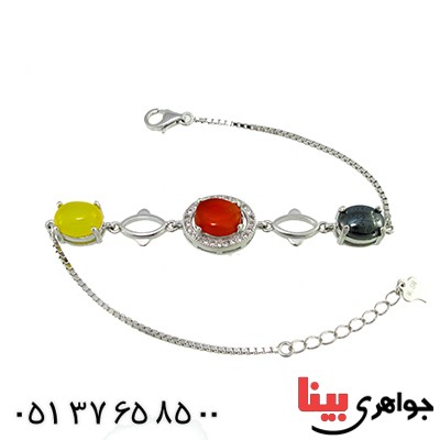 دستبند چند جواهر عقیق و حدید زنانه مدل گلسا _کد:9737