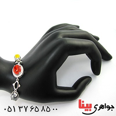 دستبند چند جواهر عقیق و حدید زنانه مدل گلسا _کد:9737