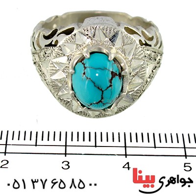 انگشتر فیروزه نیشابوری مرغوب مردانه آینه و اره کاری فاخر باشکوه _کد:1371