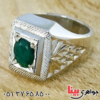 انگشتر زمرد زامبیا مردانه درشت مربعی آینه کاری _کد:1372