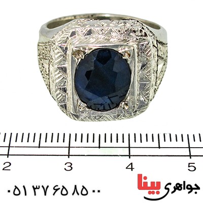 انگشتر یاقوت کبود مردانه درشت مربعی آینه کاری فاخر _کد:1374