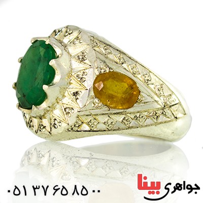 انگشتر زمرد و یاقوت مردانه درشت آینه کاری فاخر _کد:1375