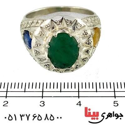 انگشتر زمرد و یاقوت مردانه درشت آینه کاری فاخر _کد:1375