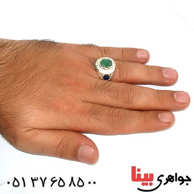 انگشتر زمرد و یاقوت مردانه درشت آینه کاری فاخر _کد:1375