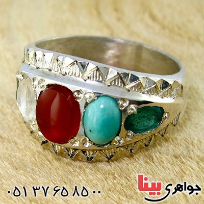 انگشتر چند جواهر مرغوب مردانه درشت سنتی پنج نگین _کد:1376