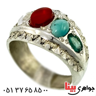 انگشتر چند جواهر مرغوب مردانه درشت سنتی پنج نگین _کد:1376