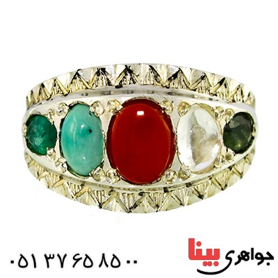 انگشتر چند جواهر مرغوب مردانه درشت سنتی پنج نگین _کد:1376