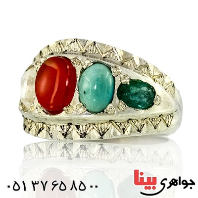 انگشتر چند جواهر مرغوب مردانه درشت سنتی پنج نگین _کد:1376