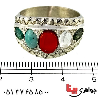 انگشتر چند جواهر مرغوب مردانه درشت سنتی پنج نگین _کد:1376